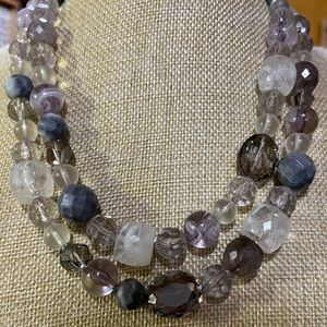 ANN TAYLOR LOFT SPARKLING GRAY,  blue, clear BEADED 2-STRAND NECKLACE